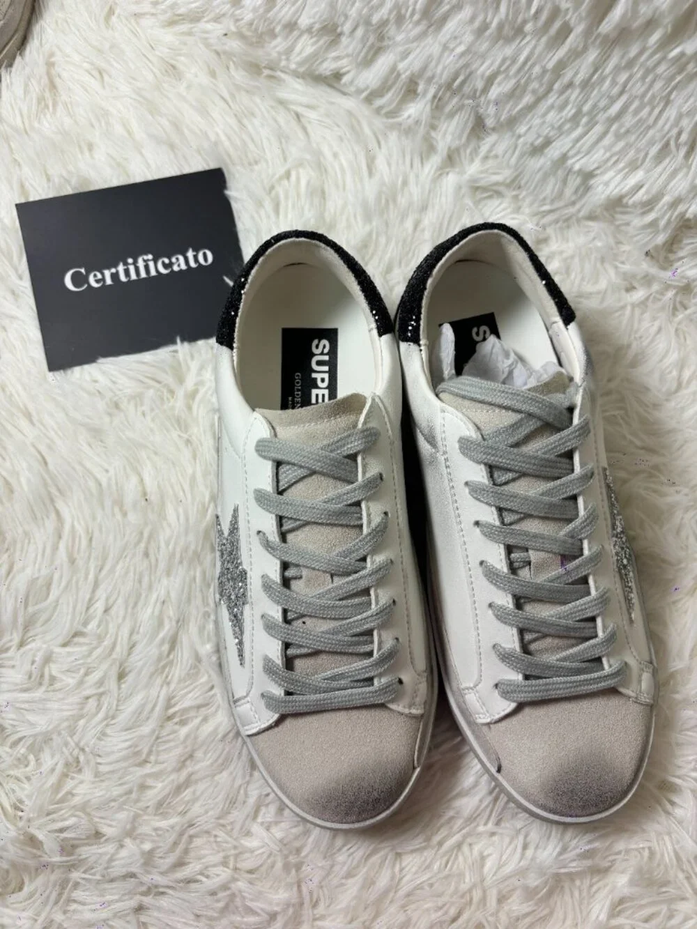 Golden Goose Super-Star Glitter Star Sneakers Women Distressed Leather Shoes
